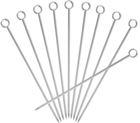 QUARKZMAN 10uds Inoxidable Acero Cóctel Dientes 4, 25 Pulgadas Plata | Palillos, Metal Cóctel Púas Fruta Palos Reutilizables Largos, Martini Picos Cóctel Brochetas