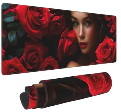 Mouse Pad Gaming Large Desk Pad 1500x800x3mm Washable XL Mouse Mat,Rose Flowers Mouse Pad with Anti-Slip Rubber Base, for stable Grip on smooth surfaces, Extended Mouse Pad for Office & Home Q-480