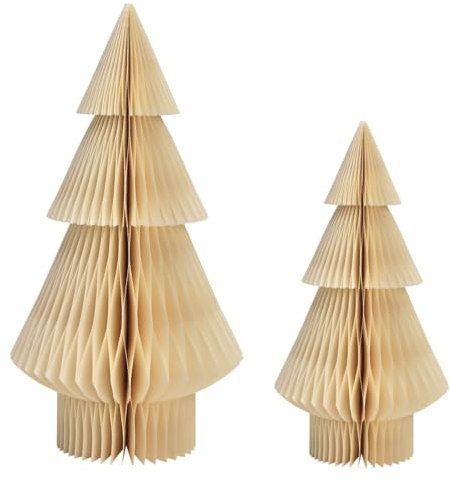 Miss Lovely Weihnachtsdeko Tannenbaum 2er-Set – Papierbäume in Waben- & Plissee-Optik – H 38 cm & 30 cm – Creme/Elfenbein/Faltdeko