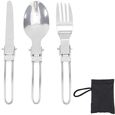 Camping-Besteck-Set, tragbar, faltbar, Reisegeschirr-Set, Edelstahl-Besteck-Sets für Garten, Abendessen, Wohnmobil, Alltag