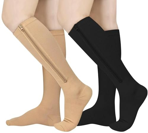 SMMZRF 2 Paar Medizinische Kompressionssocken Mit Reißverschluss, Zehensocken Für Herren Und Damen