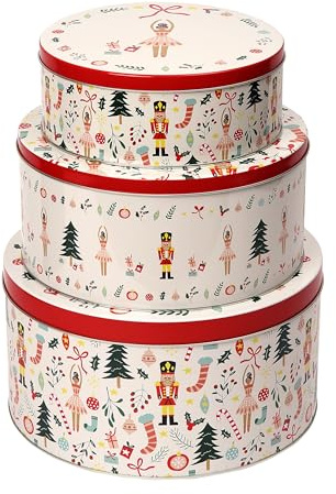 Dexam Nutcracker Set of 3 Round Cake Tins, White