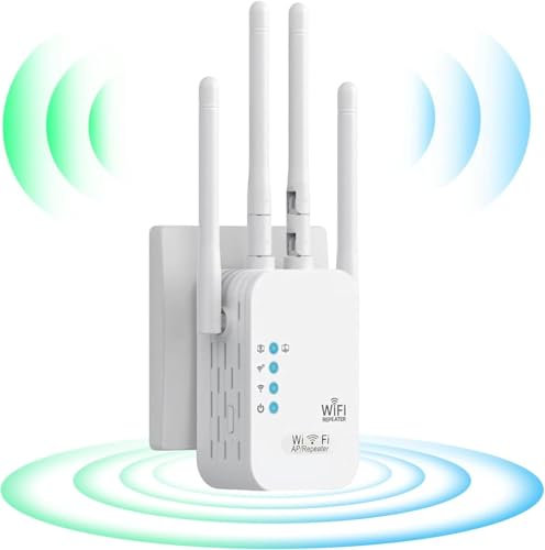 Ripetitore WiFi Extender Potente 1200Mbps,4 Antenna, Amplificatore wifi,2 Porte LAN,Estensore Wi Fi per Casa e Ufficio,con Video Tutorial,Installazione Facile (300M)