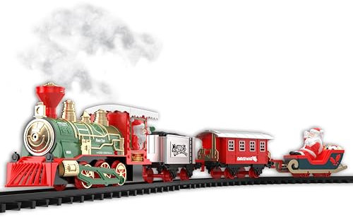 Christmas Train Set for Under The Tree with Lights, Realistic Train Sounds, and Steam – Electric Train, Smoke, Tracks – Perfect Holiday or Birthday Gift for Boys, Toddlers Ages 3+ Year Olds