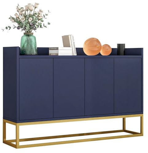 DOWOX Sideboard Blau für Wohnzimmer, Esszimmer und Küche, 4-Türiger Griffloser Buffetschrank, 120 × 30 × 80 cm, Moderne Stauraumschrank, Verstellbare Ablagen, Dunkelblau