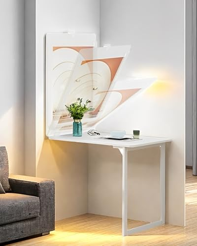 MDXVRKYBC Tavolo Da Parete Pieghevole Bianco 90×60 Cm Tavolo Da Cucina A Foglia Di Goccia Montato A Parete Per Tavolo Da Pranzo, Tavolo Da Scrivanie Pieghevole Salvaspazio/appiccicoso Decorativo