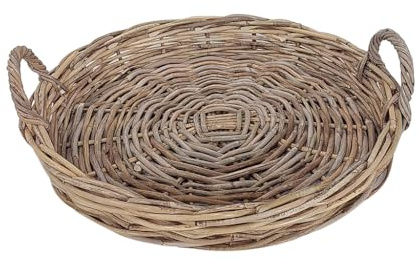Willow Wicker Rattan Serving Tray with Handles Round Platter (Medium) | Multi-Purpose Trays, Hand Woven, Natural Finish, Food, Drinks, Decoration, Decoartive Tray, Drinks Platter