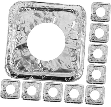 EXHUMKY 50pcs Aluminum Foil Square Liners Gas Stove Burner Covers Disposable Protectors for Kitchen Oil Grease Spills