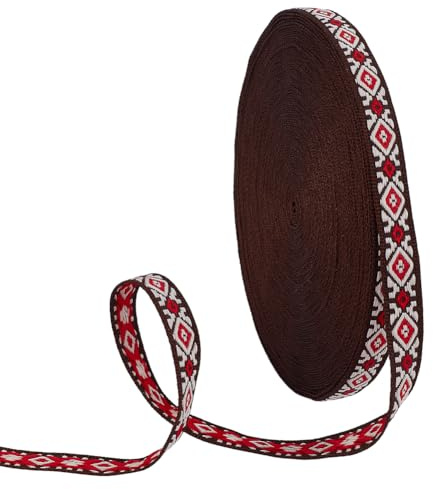 PH PandaHall 15,2 m jacquardband 10 mm broderat romb etniskt boho retro remmar för sömnad hantverk kläder heminredning