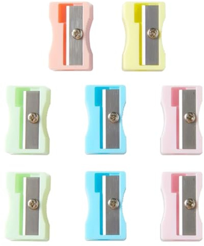 Fc'Noqgn Mini temperamatite 8 Pezzi - Design Quadrato, Colori Pastello, Lama Inox per Temperatura fluida, Compatto e Portatile per Scuola e Materiali artistici