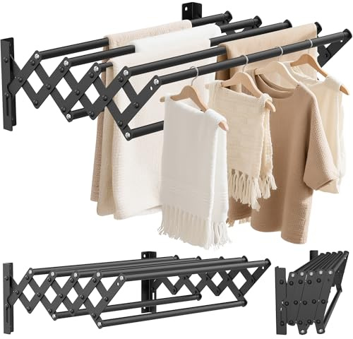 OUUTMEE Väggtork tvättmaskin rostfritt stål utdragbar teleskopbelastning fram och bak 12–36 cm med sju stänger, lastkapacitet 25 kg (svart)