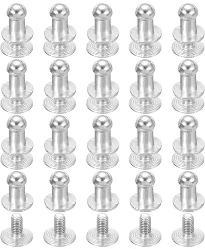 PATIKIL 4 mm Leather Rivets, 20 Sets Ball Head Stud Screw Back Round Head Button Chicago Screw Nipple Stud Rivet for Leather DIY Craft Handbag Belt Repairs, Silver Tone
