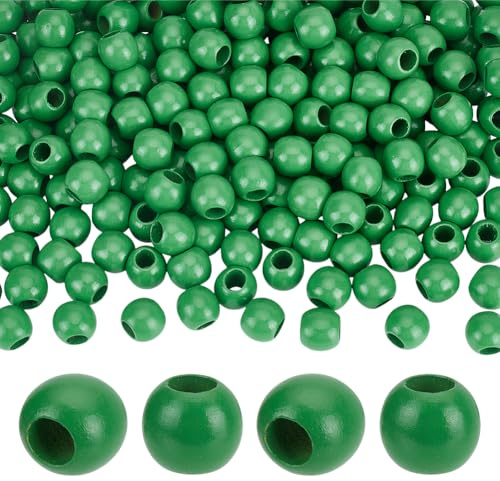 PH PandaHall 250pz Perline di Legno Verde 20mm Perline di Legno con Foro Grande, Perlines Rondelle Europee per Bracciali Ghirlande Decorazioni Natalizie Albero di Natale, Foro: 9mm