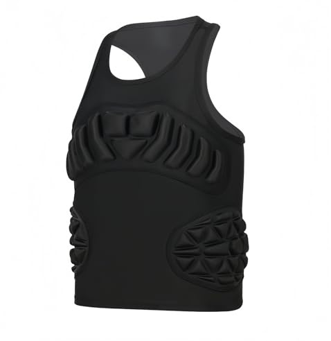 Topeter Maglia a compressione imbottita per ragazzi con protezioni per petto e costole, gilet di protezione per le costole da football americano nero YL