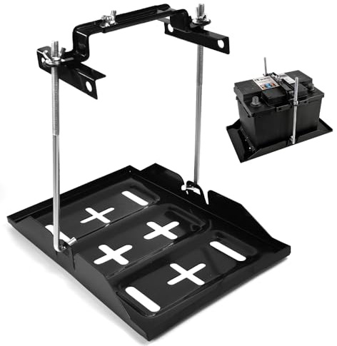 VGECEE kit Vassoio di Fissaggio Batteria, Universal Crossbar Regolabile Larghezza da 161 a 207mm Portabatteria Universale in Metallo Supporto per Vassoio Batteria Vano Batteria per Auto, barca,Furgoni