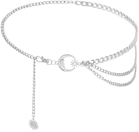 TIESOME Multilayer Metal Waist Chain Belt for Women, Sun Moon Belly Belt Body Chain Jewelry Accessories for Dress Jeans(silver)