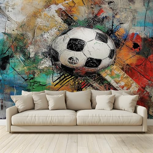 MKBKLI Wallpaper Bedroom Kids Boys 3D Wallpaper Mural Abstract Geometric Football Kids Teens Room 3D Poster Photo Wall Decoration Themed Room Playroom 200 (W) x 140 (H) cm（362）