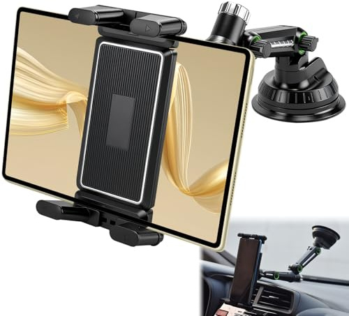 Soporte para tablet para coche, soporte universal con ventosa para salpicadero y parabrisas, giratorio 360°, ajustable, compatible con iPad Air/Mini, tabletas Android y iPhone de 5 a 13 pulgadas