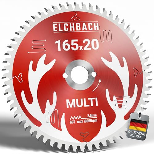 Elchbach® Multi Kreissägeblatt 165×20 mm Hartmetall - für Holz, Metall, Aluminium & Kunststoff - Sägeblatt 165x20 mm kompatibel mit Tauchsäge & Kreissäge von Bosch & Makita