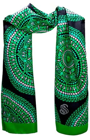 Seta Sole Sciarpa in 100% Seta Made in Italy 45x160 cm Mandala Disegnato a Mano Foulard Elegante Donna Verde