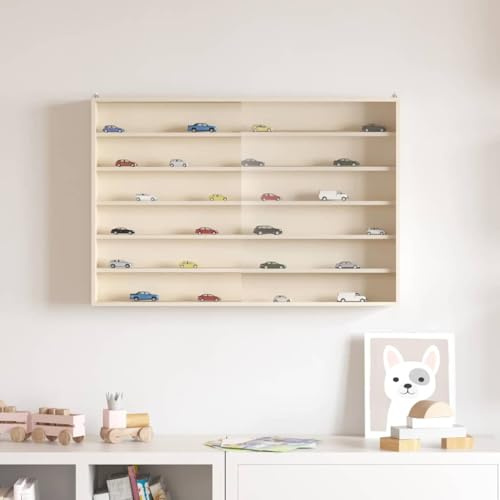 YuuSsea Holz-Sammelvitrine mit Regal, Braun 80x8,5x54 cm, Sperrholz matt, wandmontiert, Schiebetüren für Sammlerstücke, Wandorganizer