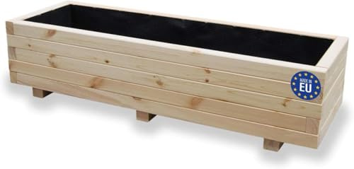 alfalux Hochbeet 120 x 40 x 30H cm mit 2X Wasserablauf Blumenkasten aus Holz Pflanzkübel Garten Balkon Terrasse Pflanzkasten AB120KAN4030