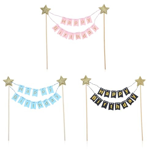 LXUEJIE 3 Stück Happy Birthday Tortendeko, Regenbogen Tortendeko, Farbe A | Geburtstag Kuchen Deko, Geburtstag Bunt Cake Topper Banner, für Kinder Mädchen Geburtstagsfeier, Cupcake Liefert Dekoration