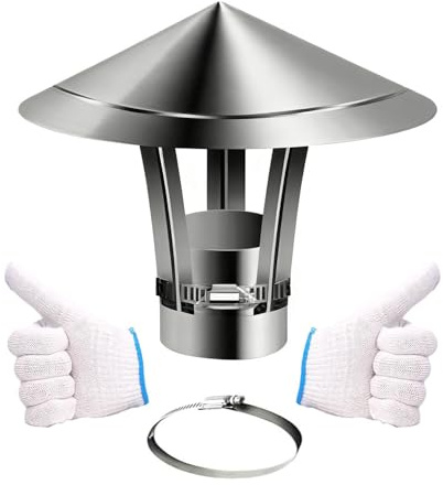 Cappello da Camino in Acciaio Inox 100 110 120 130 mm Comignolo Stufa a Pellet Antipioggia Strumento di Sicurezza con Bordo Largo per Camini e Cappe, Progettato per Resisterea(220 mm(304))
