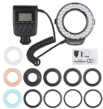 ERYUE Macro LED Ring Flash Light Display LCD Ad Alta Definizione 3000-15000K GN15 Controllo Alimentazione per Fotocamere Macroshot, Ricerca Scientifica