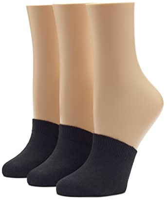 HUE womens Cotton Toe Topper, 3 Pack fashion liner socks, Black, One Size US