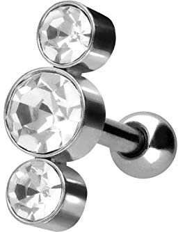 PIERCINGLINE Ohrpiercing 3 Kristalle Chirurgenstahl Piercing Schmuck Ohr Helix silberfarben