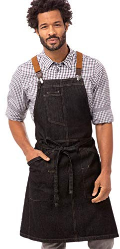 Chef Works Unisex Berkeley Bib Apron, Black W/Desert Sand Suspenders, One Size