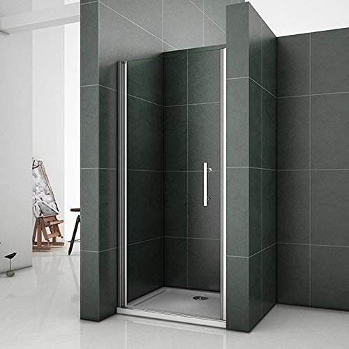 Aica 76x185cm Porta doccia per nicchia porta apertura a battente verso esterno vetro temperato trasparente anticalcare, 6mm Easyclean ESG Sicherheitsglas