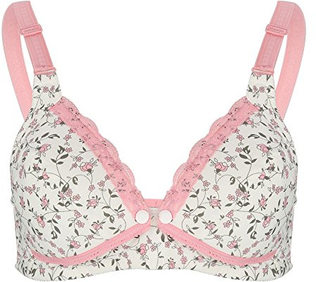 Reggiseno Allattamento al Seno, Apertura Frontale No Anello Acciaio Traspirante Cotone Reggiseni Allattamento Alimentazione Infantile Biancheria Intima maternità per Donna in Gravidanza (36/80-Pink)