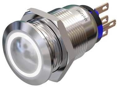 Metzler - Druckschalter 19mm - LED Ringbeleuchtung Weiß - IP67 IK10 - Edelstahl - Gewölbt - Lötkontakte