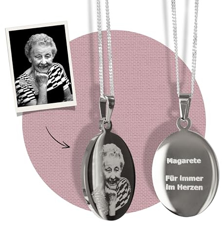 Diamandi Ketten-Anhänger mit Foto-Gravur I Ihr Bild + Text gravieren I oval Silber