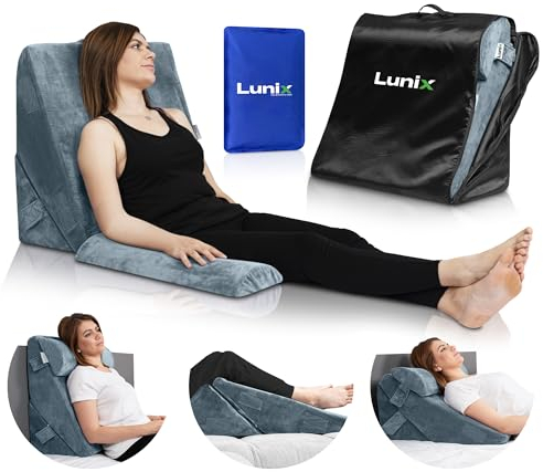 Lunix Juego de 3 almohadas ortopédicas de cuña para cama, espuma viscoelástica postoperatoria para aliviar el dolor de espalda, piernas y rodillas, almohada para sentarse, almohadas ajustables para