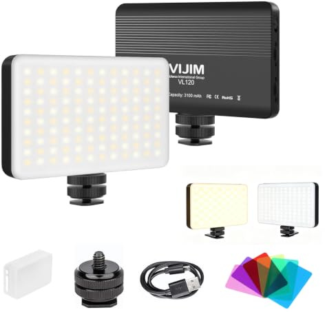 VIJIM VL120 sur Lampe vidéo de caméra LED avec boîte Lumineuse RVB et Filtre de Couleur, Mini Lampe vidéo LED Rechargeable 3100mAh, Bicolore 3200K-6500K, Lampe vidéo à intensité Variable