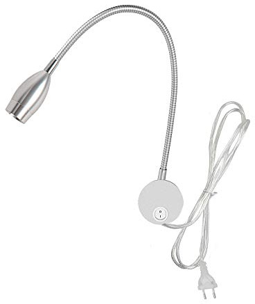 Youngine 3W Leselampe am Bett, Flexible 3W LED-Leselampe mit Schalter und Stecker, verstellbare Schwanenhals-Wandleuchte für Schlafzimmer Büro Hotel Wohnzimmer, 3000K (Silber-warmes Weiß)