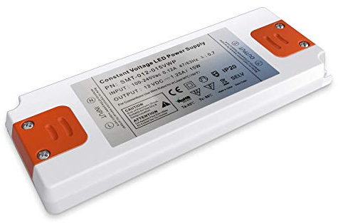 Metzler Ultra-Flacher 12 V LED-Transformator - stabilisierter Gleichstrom - vermeidet LED-Flackern - Für LED-Leuchten geeignet - 12,75 x 5,0 x 1,25 cm