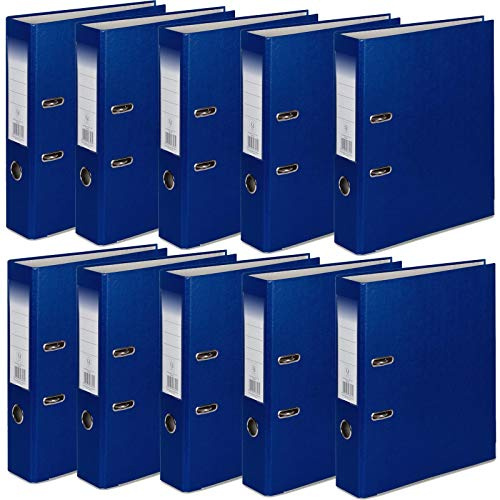 Office Centre A4 Lever Arch Files, 75 mm, 2 mm Board, Pack of 10, Blue | Business Grade A4 Folders with Firm Metal Binder, Made for office, School, Business and Home Document Storage Needs