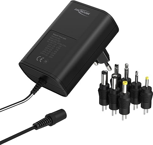 ANSMANN APS 1500 Netzteil 12V - Netzstecker bis max. 1500mA (mit 7 universal Adapter Stecker) Netzadapter zur Stromversorgung vieler Elektrokleingeräte von 3-12 Volt regelbar