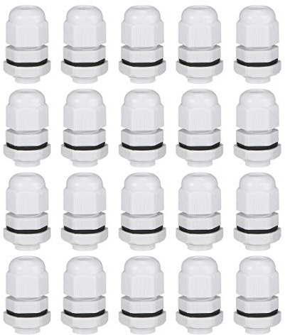 sourcing map M12x1.5 Cable Abrazadera 2mm-5mm Cable Agujero Impermeable Nylon Junta Ajustable Contratuerca con Arandela Blanco 20Uds