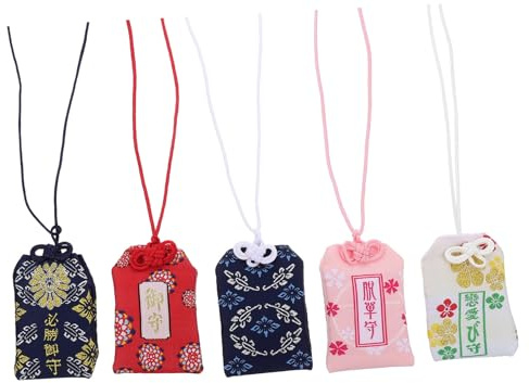 Garneck - Ciondolo Giapponese Omamori, 5 Pezzi, per santuario Giapponese, amuleto Portafortuna per Amore, educazione, ricchezza, Salute, Stili multipli (Stili multipli)