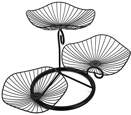 SUMTree 3 Etage Obstschale aus Eisen Schwarz Obstkorb Lotosblatt Etagere | Modern Obstschale mit Ständer, Metall Früchtekorb, Obst Drahtkorb, Küche Gemüsekorb, Deko Sevietkorb, Brotschale