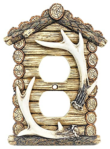 BestGiftEver Rustic Antler Log Cabin Duplex Outlet Cover Plate