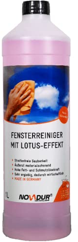 NOVADUR 1 Liter Lotus Fenster-Reiniger Glasreiniger Konzentrat mit Lotuseffekt streifenfrei für Glas, Spiegel, Fenster und andere glatte Oberflächen