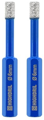 HIGHDRIL Broca de diamante con vástago hexagonal para perforación en seco, 2 piezas 6 mm para granito, mampostería, cerámica, azulejo de mármol