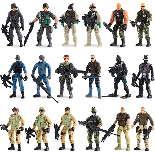 Skylety 18 Pcs Soldat de l'Armée des Forces Spéciales Figurines d'action Mobiles de Combat Jouet en Plastique de Gars de l'Armée Set de Jeu de Soldats avec Armes Militaires et Accessoires, 4 Pouces