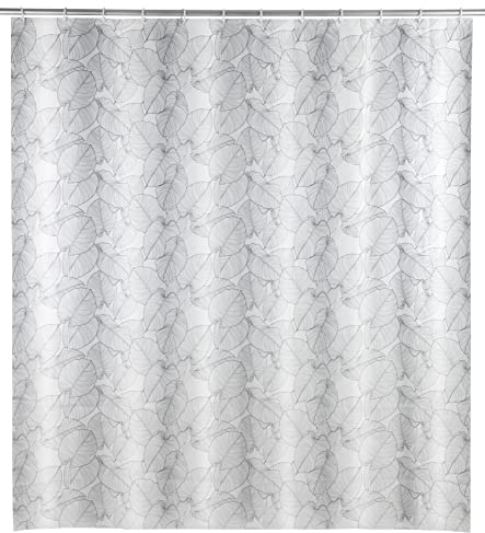 WENKO Duschvorhang Samoa, Vorhang aus recyceltem Kunststoff (PE), für Dusche und Badewanne, wasserdicht, 180 x 200 cm, inkl. 12 Duschvorhangringen, Schwarz/Weiß